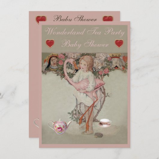 Alice u. rosa Flamingo-Baby-Duschen-Tee-Party Einladung (Vorne/Hinten)