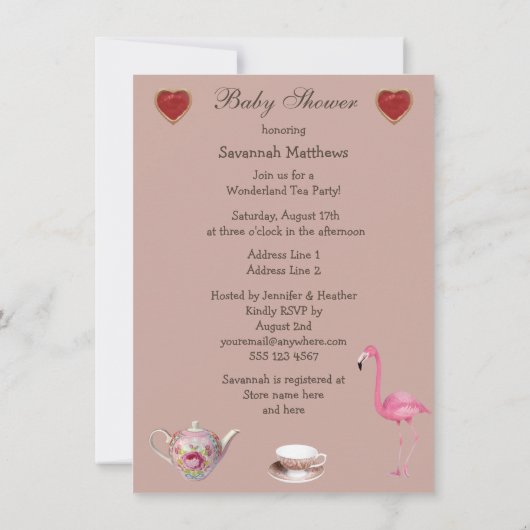 Alice u. rosa Flamingo-Baby-Duschen-Tee-Party Einladung (Rückseite)