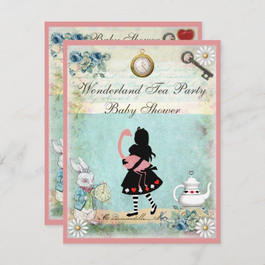 Alice u. rosa Flamingo-Babyparty Einladung (Vorne/Hinten)