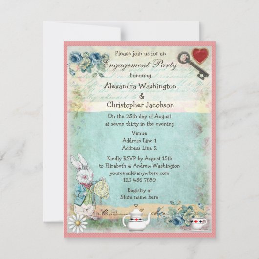 Alice u. rosa Flamingo-Verlobungs-Party Einladung (Rückseite)