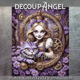 Alice und Cheshire Cat im Lila Steampunk-Stil Seidenpapier