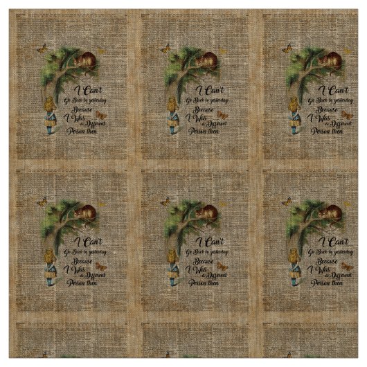 Alice- und Cheshire-Katzen-Zitat-Wörterbuch-Kunst Stoff (Muster)