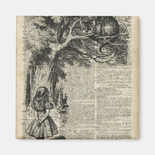 Alice und Cheshire-Schablonen-Kunst auf alter Buch Magnet