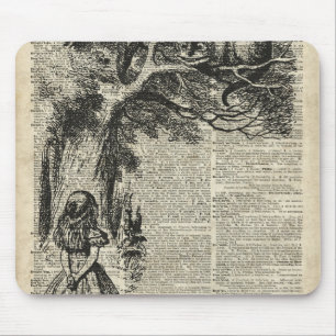 Alice- und Cheshire-Schablonen-Kunst auf altes Mousepad