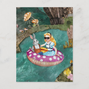 Alice und das graue Kaninchen Retro-Collage-Kunst Postkarte