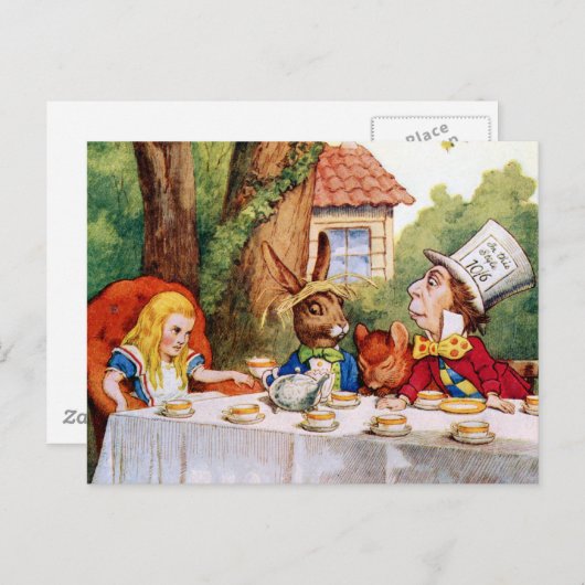 Alice und das Mad Hatter's Tea Party im Wunderland Postkarte (Vorne/Hinten)
