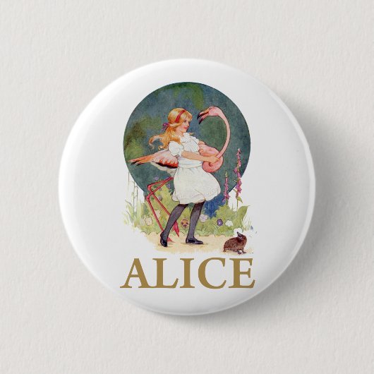 ALICE UND DAS PINK FLAMINGO SPIELEN CROQUET BUTTON (Vorderseite)
