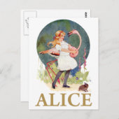 ALICE UND DAS PINK FLAMINGO SPIELEN CROQUET POSTKARTE (Vorne/Hinten)