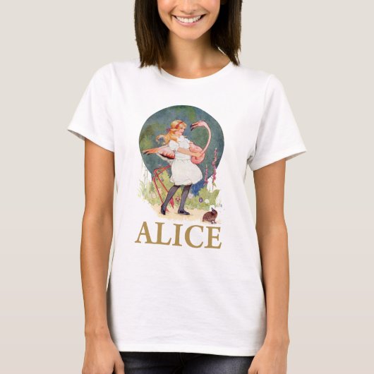 ALICE UND DAS PINK FLAMINGO SPIELEN CROQUET T-Shirt (Vorderseite)