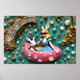 Alice und das weiße Kaninchen auf einer Floattour Poster