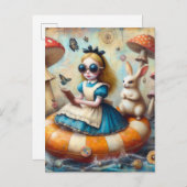 Alice und das Weiße Kaninchen, die den Fluss hinun Postkarte (Vorne/Hinten)