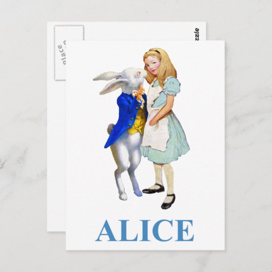 Alice und das weiße Kaninchen im Wunderland Postkarte (Vorne/Hinten)