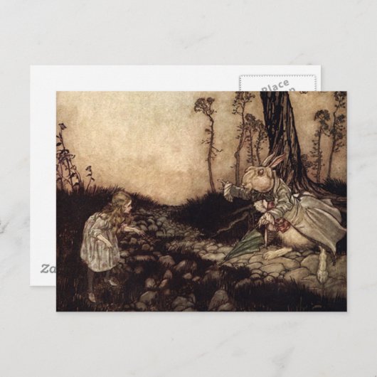 Alice und das weiße Kaninchen Postkarte (Vorne/Hinten)