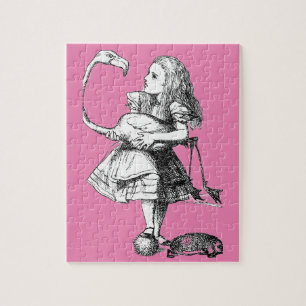 Alice und der Flamingo (rosiger Hintergrund) Puzzle
