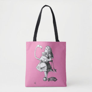 Alice und der Flamingo (rosiger Hintergrund) Tasche