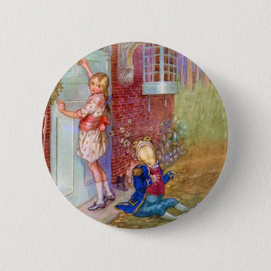 Alice und der Froschfußmann vor der Haustür Button (Vorderseite)