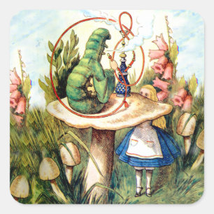 Alice und der Raupe in Wonderland Quadratischer Aufkleber