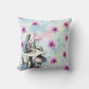 Alice und der Schmetterling Lila Blumen Kissen