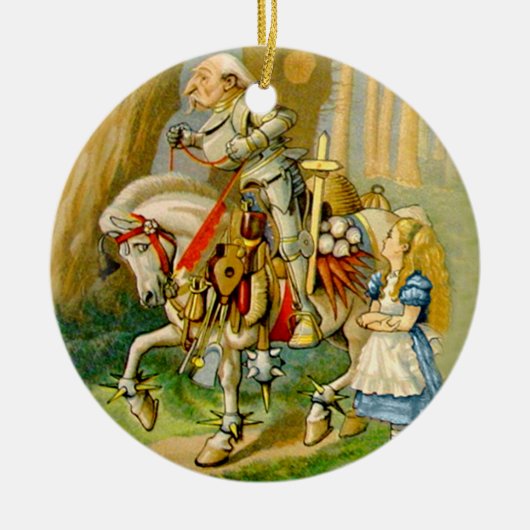 Alice und der weiße Ritter im Märchenland Keramik Ornament (Vorne)