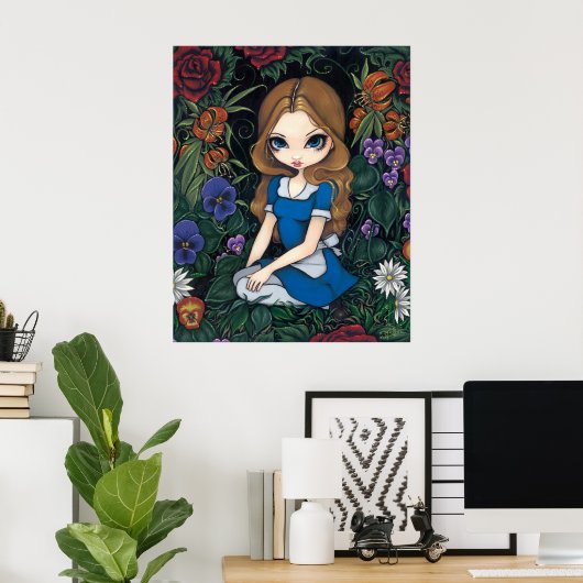 Alice und die Blume Art Print - in Wunderland Poster (Heimbüro)
