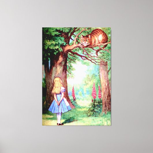 Alice und die Cheshire Cat in Wonderland Leinwanddruck (Vorderseite)
