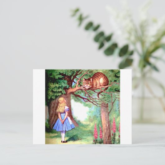 Alice und die Cheshire Cat in Wonderland Postkarte (Stehend Vorderseite)