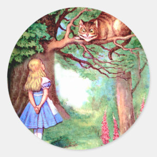Alice und die Cheshire-Katze im Märchenland Runder Aufkleber