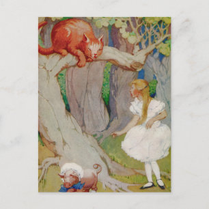 Alice und die Cheshire-Katze in Wonderland Postkarte