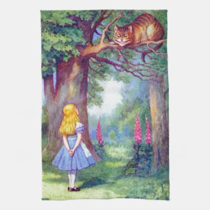 Alice und die Cheshire-Katze Vollfarbe Geschirrtuch