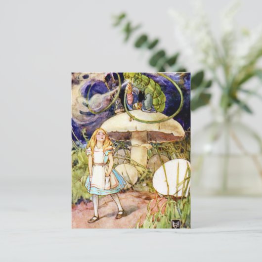 Alice und die Raupe im Wunderland Postkarte (Stehend Vorderseite)