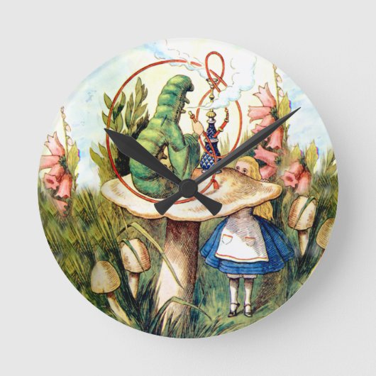 Alice und die Raupe im Wunderland Runde Wanduhr (Vorderseite)