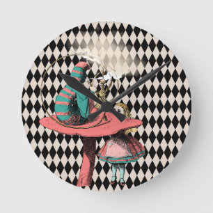 Alice und die Raupe Schwarz Weiß Blau Rosa Runde Wanduhr
