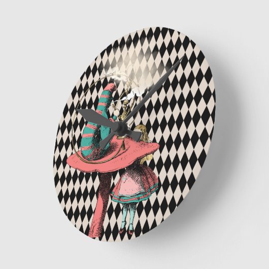 Alice und die Raupe Schwarz-weiß Blue Pink Runde Wanduhr (Winkel)