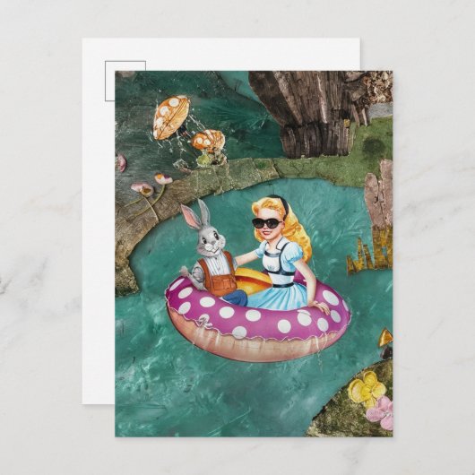 Alice und die Retrocollage des Gray Rabbit Postkarte (Vorne/Hinten)