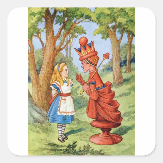 Alice und die Rote Königin im Wunderland Quadratischer Aufkleber (Vorderseite)