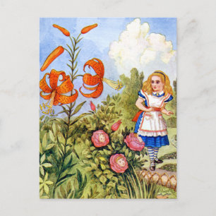 Alice und die sprechenden Blumen im Wunderland Postkarte