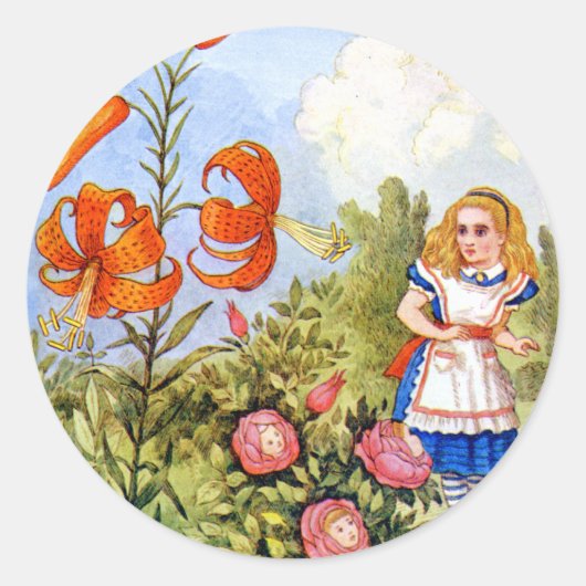 Alice und die Talking-Blume in Wonderland Runder Aufkleber (Vorderseite)