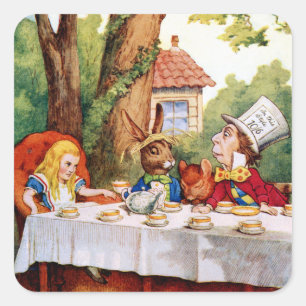 Alice und die verrückte Teegesellschaft des Hutmac Quadratischer Aufkleber