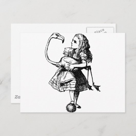 Alice und Flamingo-Schwarz Postkarte (Vorne/Hinten)