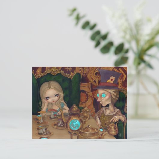 Alice und Mad Hatter Steampunk Postcard Postkarte (Stehend Vorderseite)