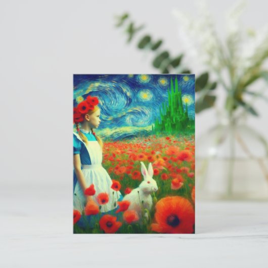 Alice und Rabbit betreten Oz Fantasy Postkarte (Stehend Vorderseite)