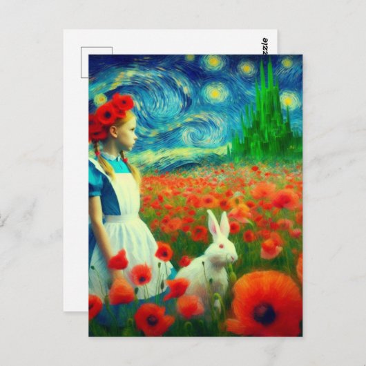 Alice und Rabbit betreten Oz Fantasy Postkarte (Vorne/Hinten)