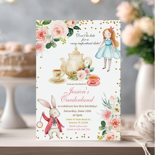 Alice und Rabbit Birthday Tea Party Einladung