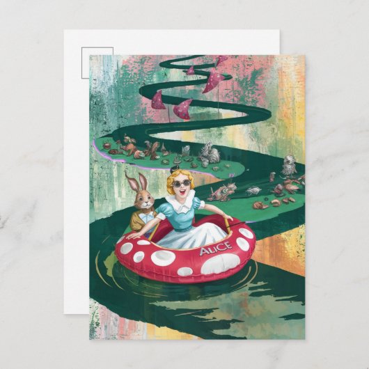 Alice und Rabbit Retro-Collage Postkarte (Vorne/Hinten)
