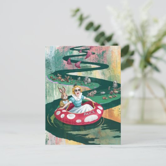 Alice und Rabbit Retro-Collage Postkarte (Stehend Vorderseite)