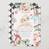 Alice und Rabbit Tea Party Babydusche Einladung (Vorne/Hinten)