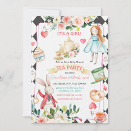 Alice und Rabbit Tea Party Babydusche Einladung