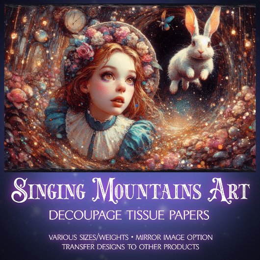 Alice und Rabbit Whimsical Whirlwind Dekoupage Seidenpapier