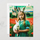 Alice und Weißes Kaninchen in Mohnfeldern von Oz Postkarte (Vorne/Hinten)