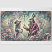 Alice und White Rabbit Wonderland Uhren Decoupage Seidenpapier (Vorderseite)